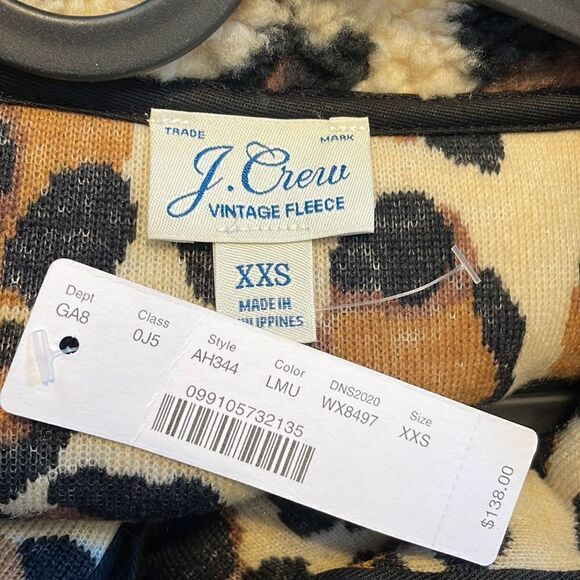 J Crew Vintage Fleece Snap-Collar Sherpa Fleece Pullover Leopard XXS - Picture 8 of 11